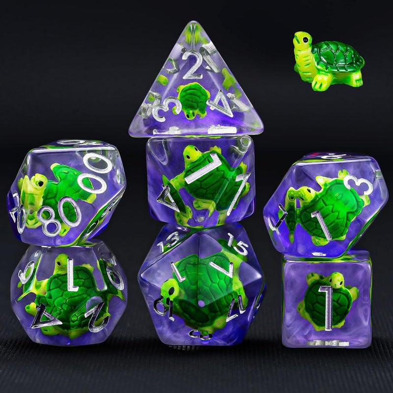 weyano DND Resin Tortoise Dice Set, D&D Polyhedral Dice for Dungeons and Dragons RPG, MTG Role Playing Games D and D Dice 7pcs D20 D12 D10 D8 D6 D4 - Image 1